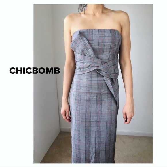 Mad for plaid checks strapless midi dress | - Picture 2 of 5